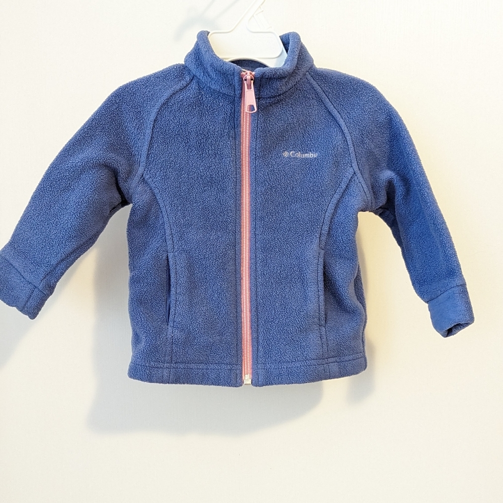 Columbia Blue Fleece Jacket with Pink Zipper, 12-18 months